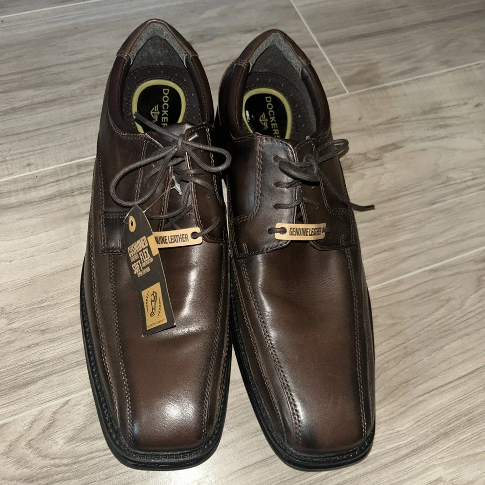 Dockers Men's 11.5M‎ Brown Leather Dress Shoes Square Toe Lace Up Comfort Oxford